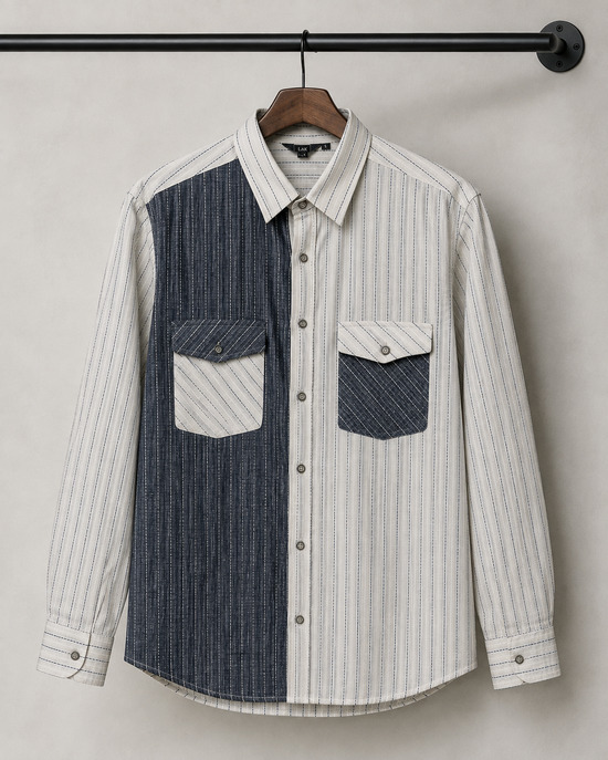 Midnight Ivory Contrast Stripe Linen Shirt